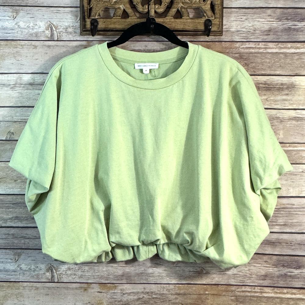 Grey Lab Los Angeles Womens Lime Green Crew Neck Bubble Cropped T-Shirt M